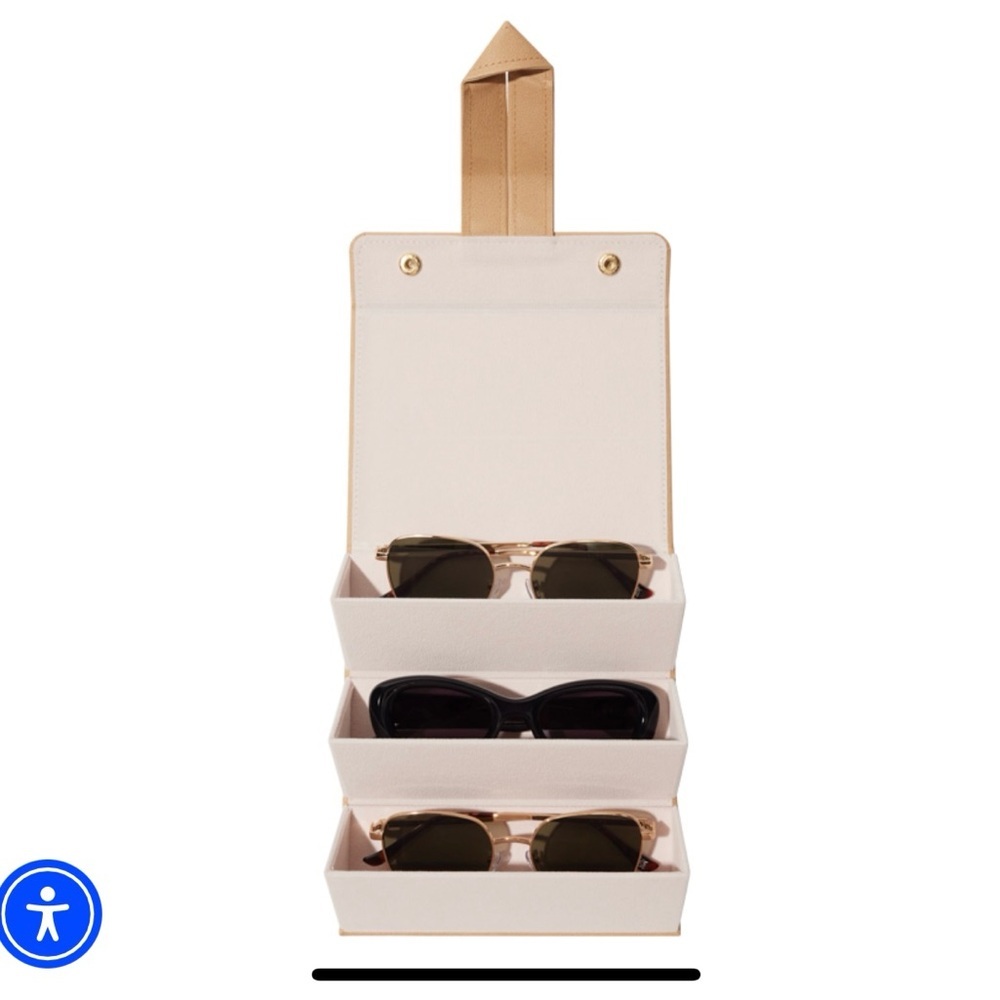Beige Faux Leather Sunglasses Holder with 3 compartments